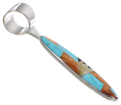 Multicolor Inlay Genuine Sterling Silver Slide Pendant AS34379
